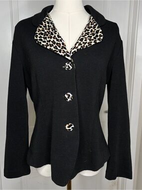 Vintage 80s Cheetah Leopard Animal Print Black Blazer Jacket Size M